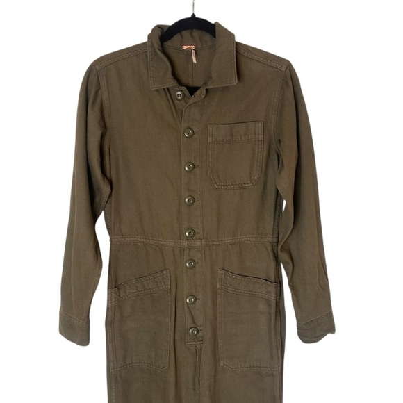 Free People Women's Gia Jumpsuit- Army Green Coveralls- Size XS - Picture 9 of 16